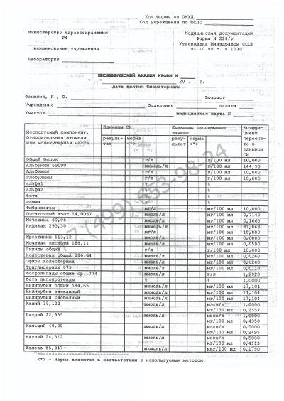 Биохимический анализ крови - купить справку о сдаче анализа за 1199 рублей